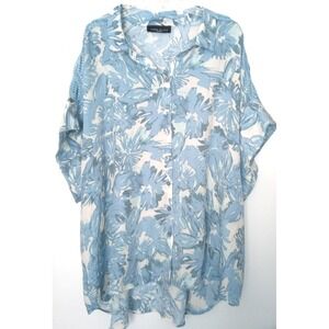 Como Woman  Blue Floral Short Sleeve Blouse -Lace Detail Shoulder -cut out 3X